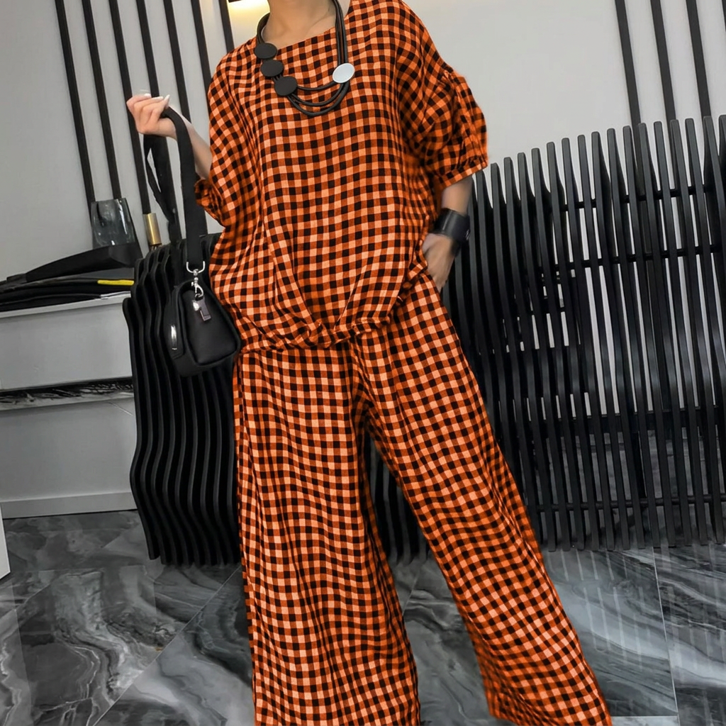 Kayla Checked 3/4 Sleeve Two-Piece Set – view 4