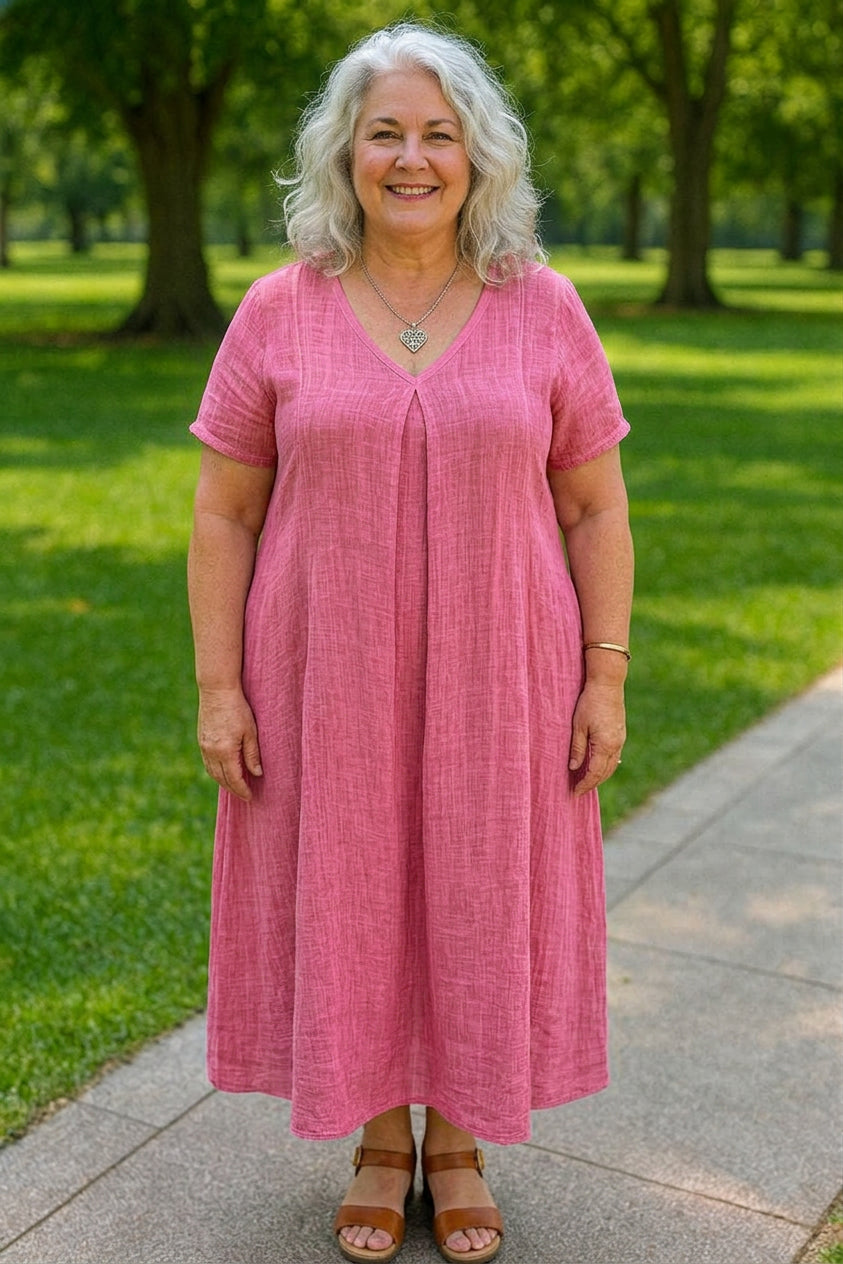 Keira Linen V-Neck Midi Dress – view 3