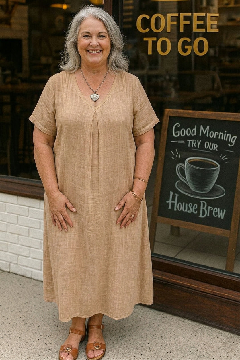 Keira Linen V-Neck Midi Dress – view 5