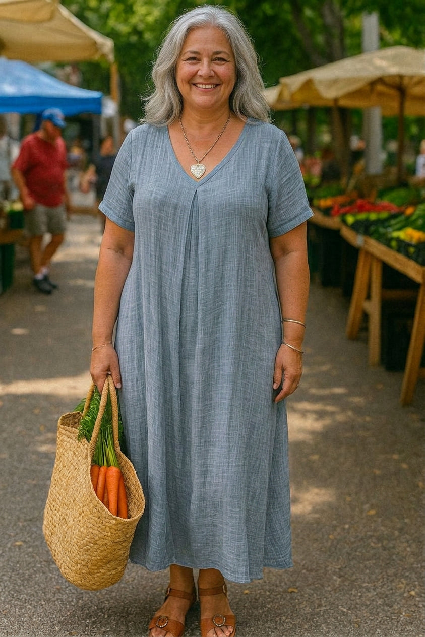 Keira Linen V-Neck Midi Dress – view 6