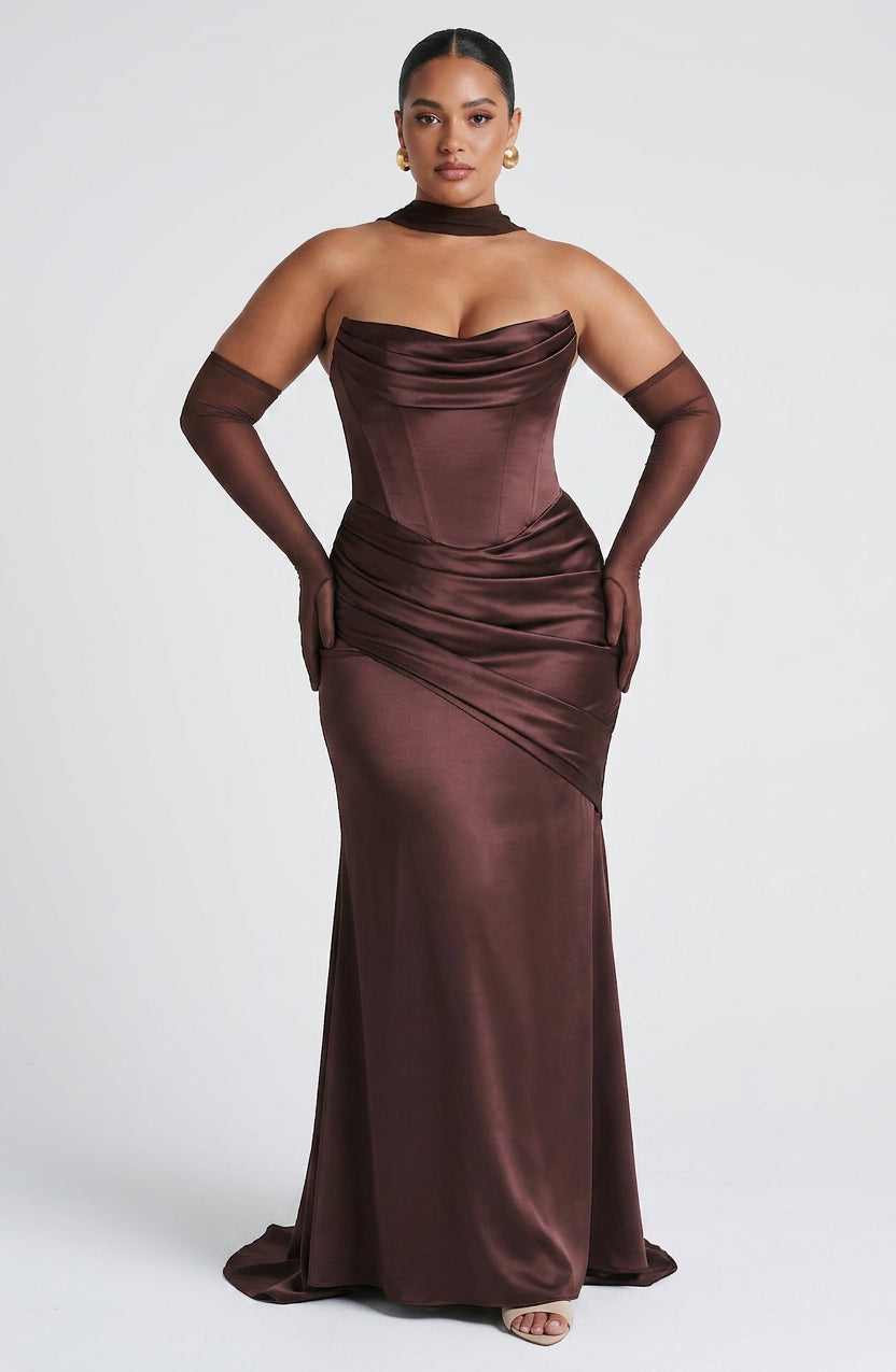 Yvonne | Satin Strapless Maxi Dress