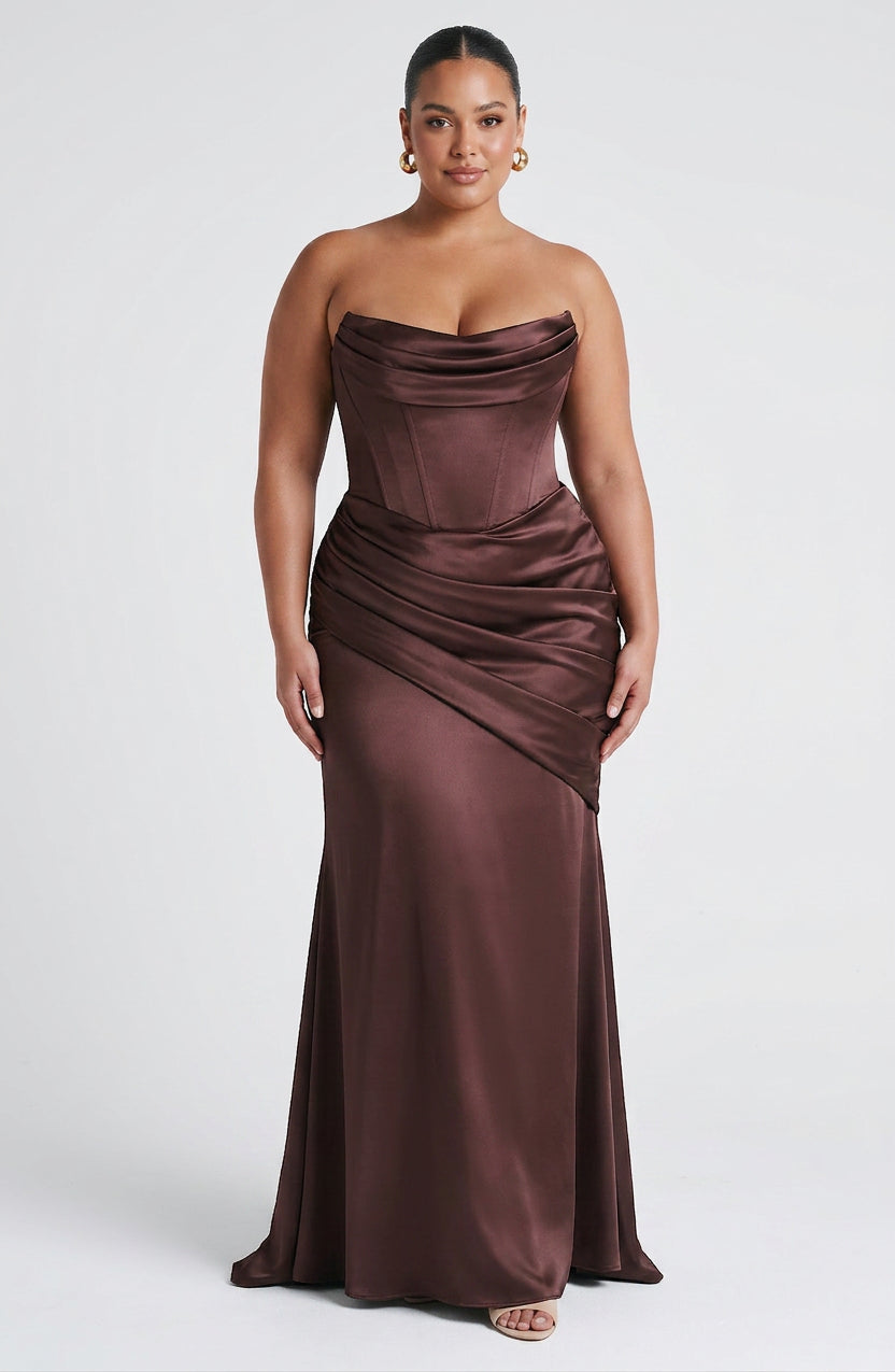Yvonne | Satin Strapless Maxi Dress