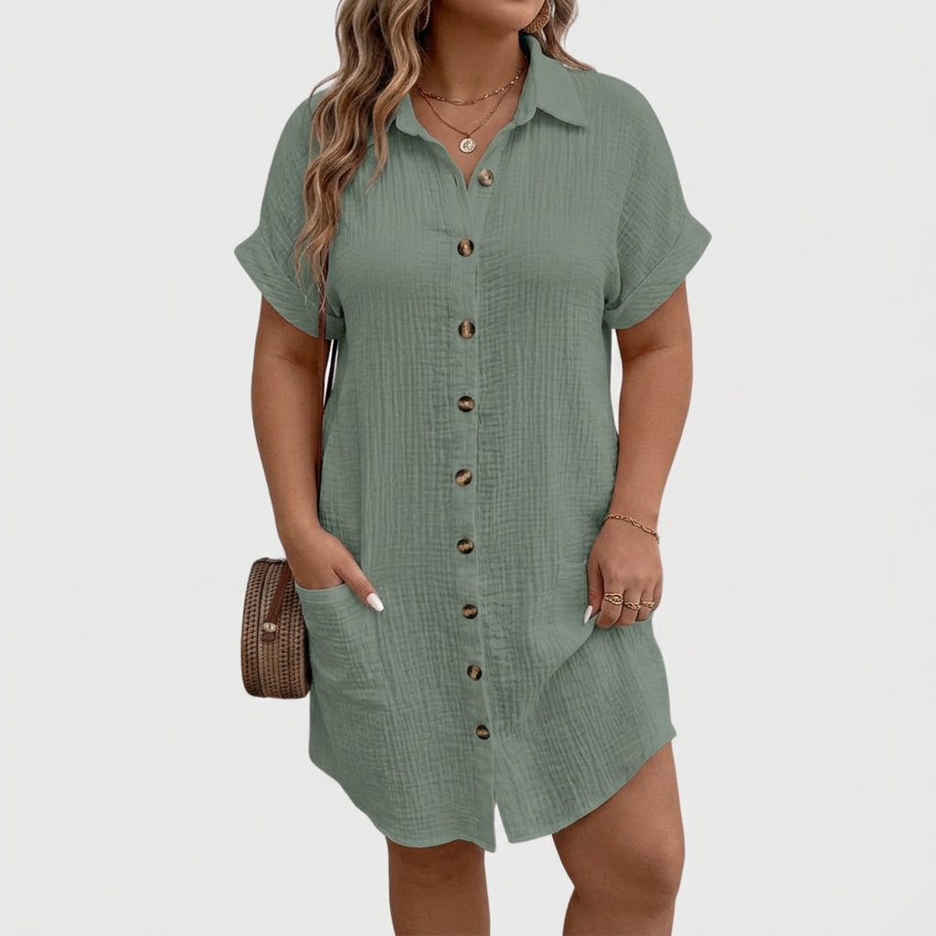 Kristen Linen Collared Shirt Dress – view 3