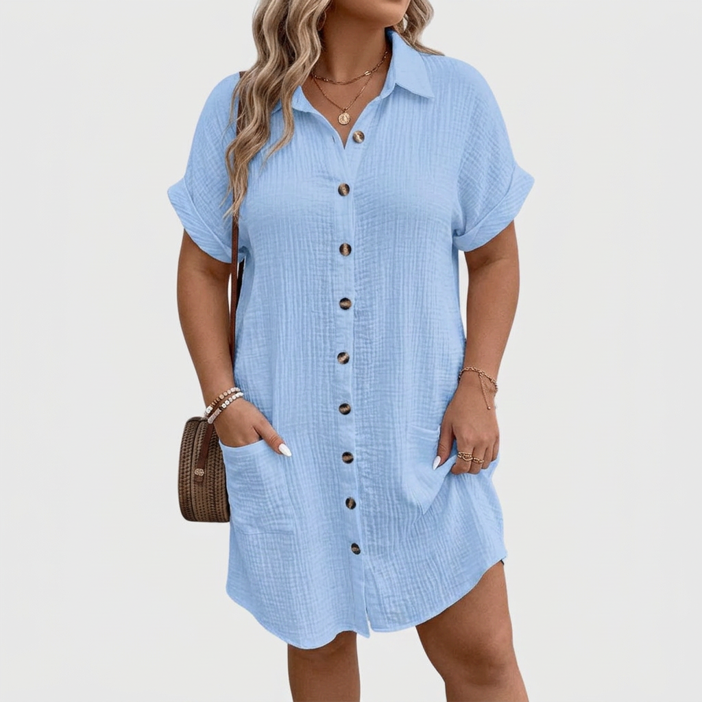 Kristen Linen Collared Shirt Dress – view 4