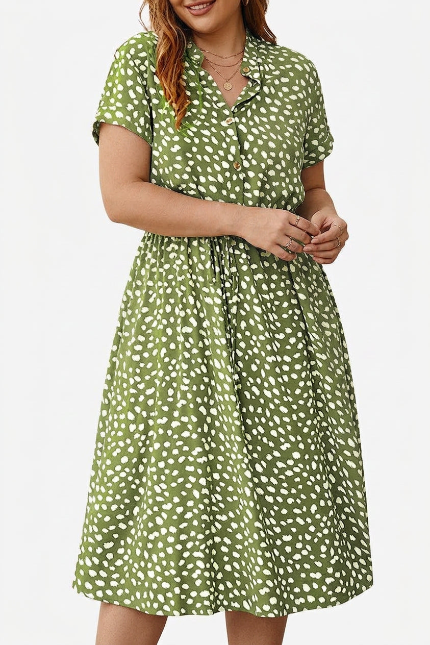 Kristen Polka Dot Collared Knee-Length Dress