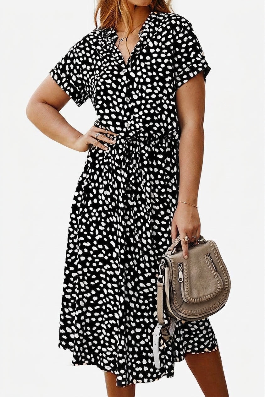 Kristen Polka Dot Collared Knee-Length Dress – view 2