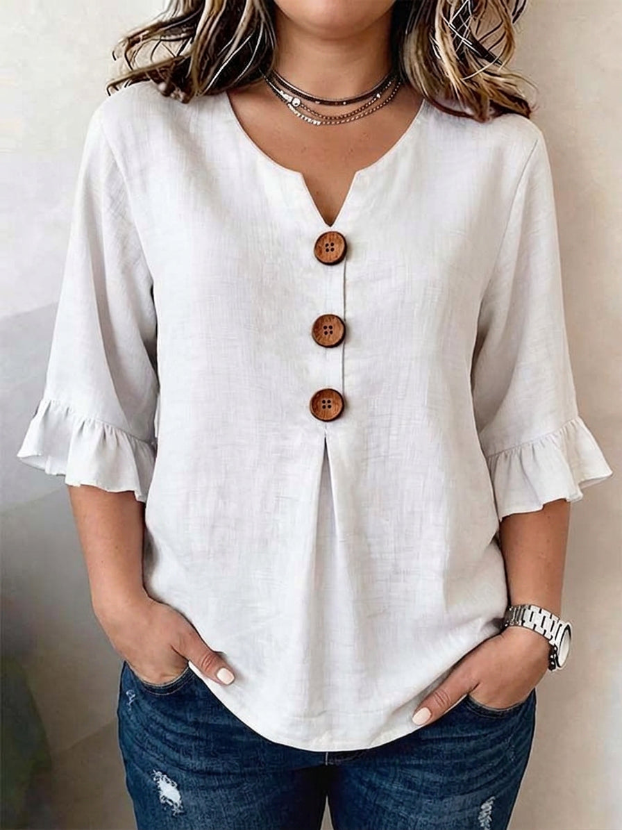 Kylie Linen V-Neck Blouse