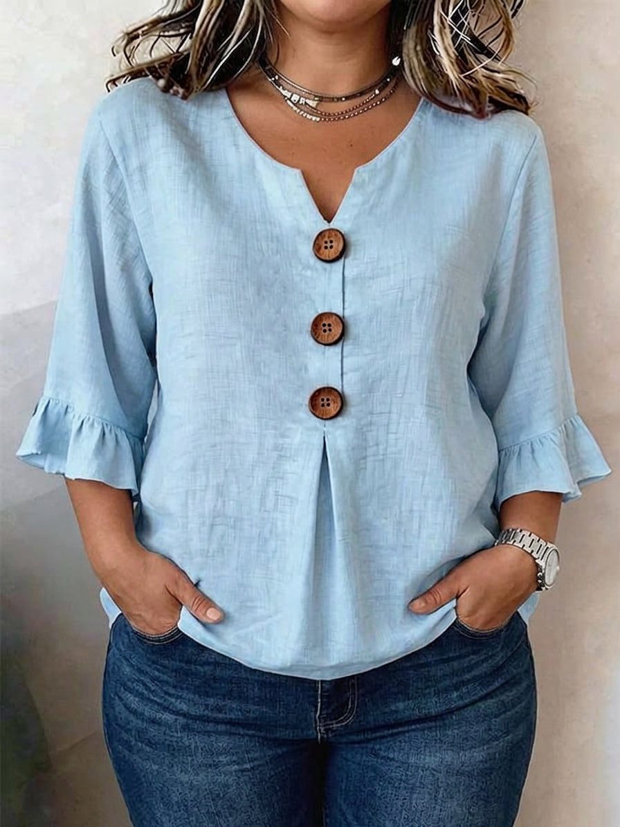 Kylie Linen V-Neck Blouse – view 2