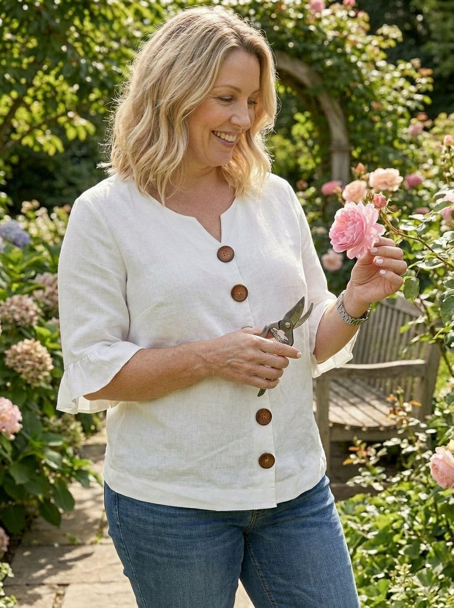 Kylie Linen V-Neck Blouse – view 4