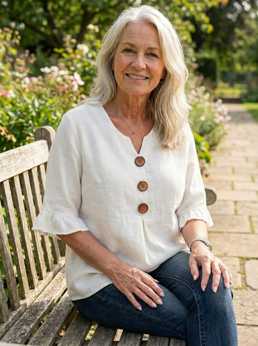 Kylie Linen V-Neck Blouse – view 5