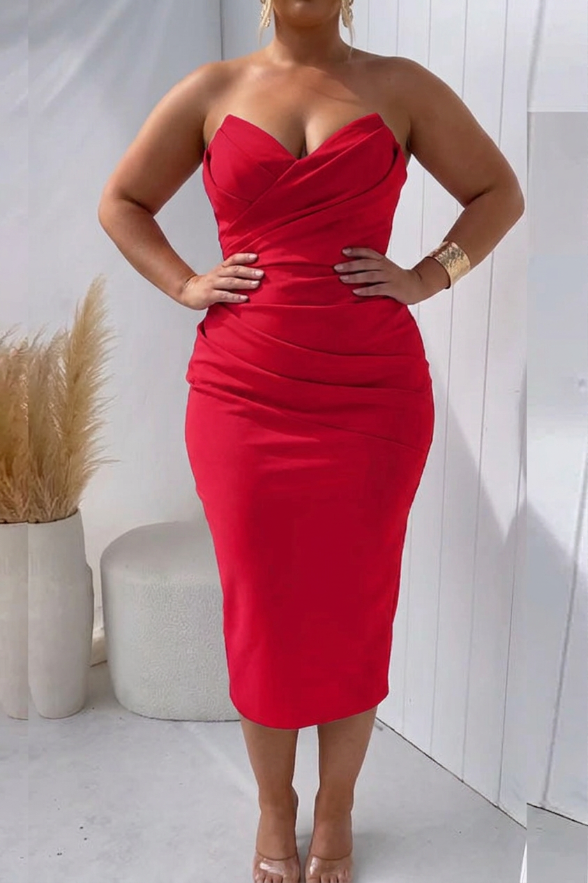 Laurel Satin Strapless Midi Dress – view 3