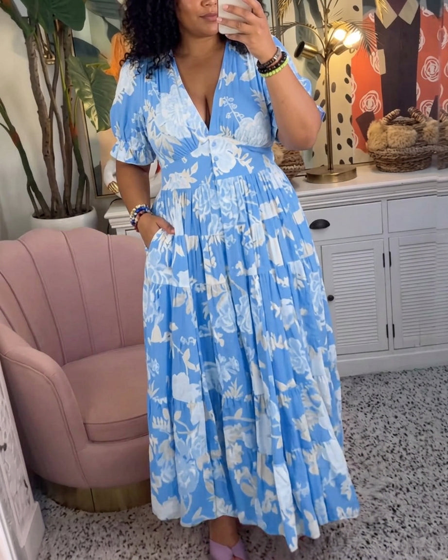 Layla Chiffon Floral V-Neck Maxi Dress – view 4