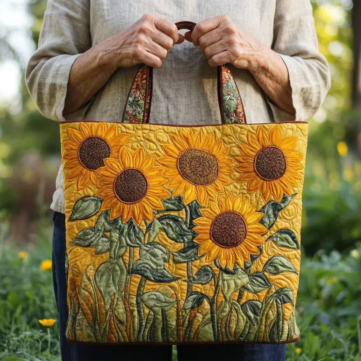 Leila Sunflower Field Quilted Tote Bag – view 2