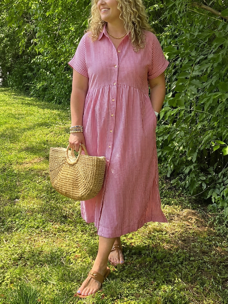 Leona Linen Striped Collared Midi Dress – view 4
