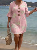 Lila Linen Tropical V-Neck Mini Dress