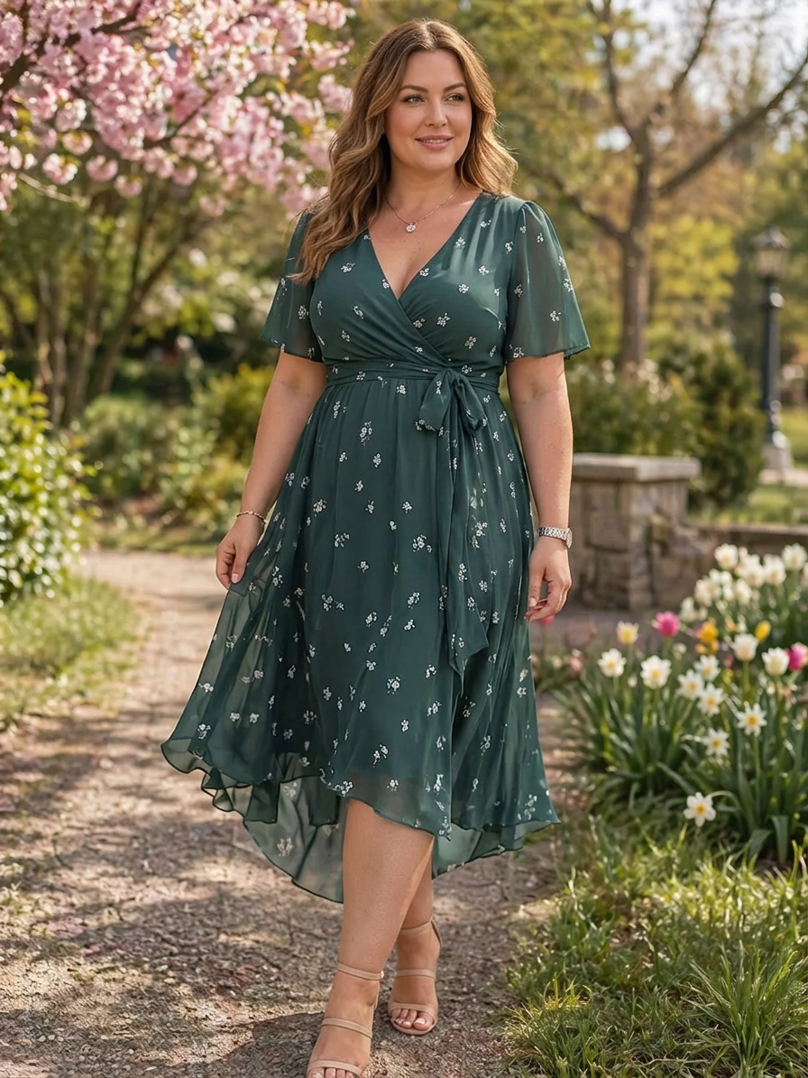Lola Chiffon Floral V-Neck Midi Dress