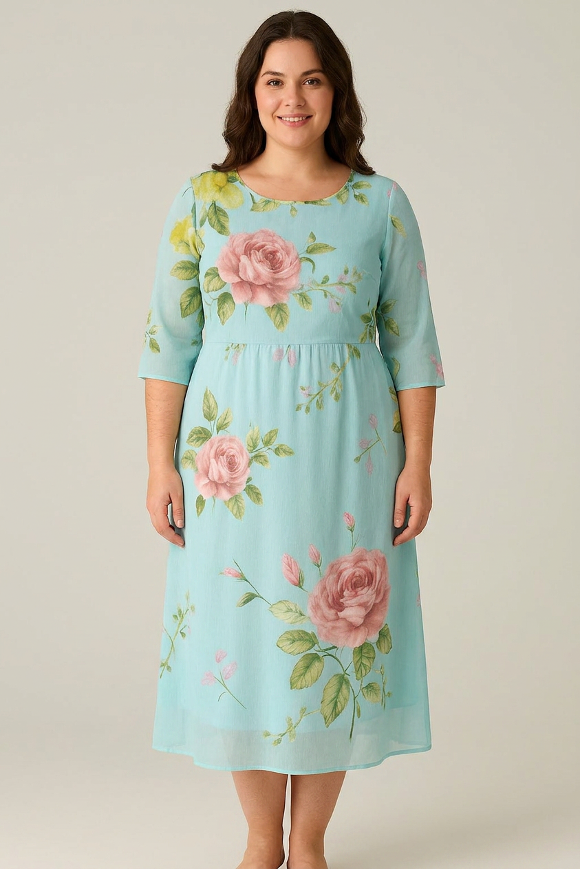 Madeline Floral Round Neck Midi Dress