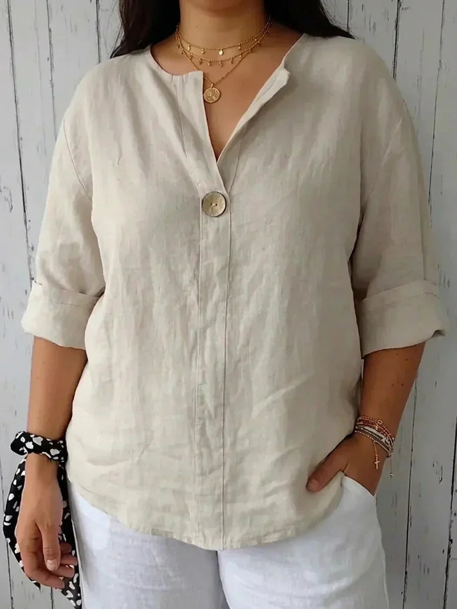 Mallory Linen V-Neck Top – view 2
