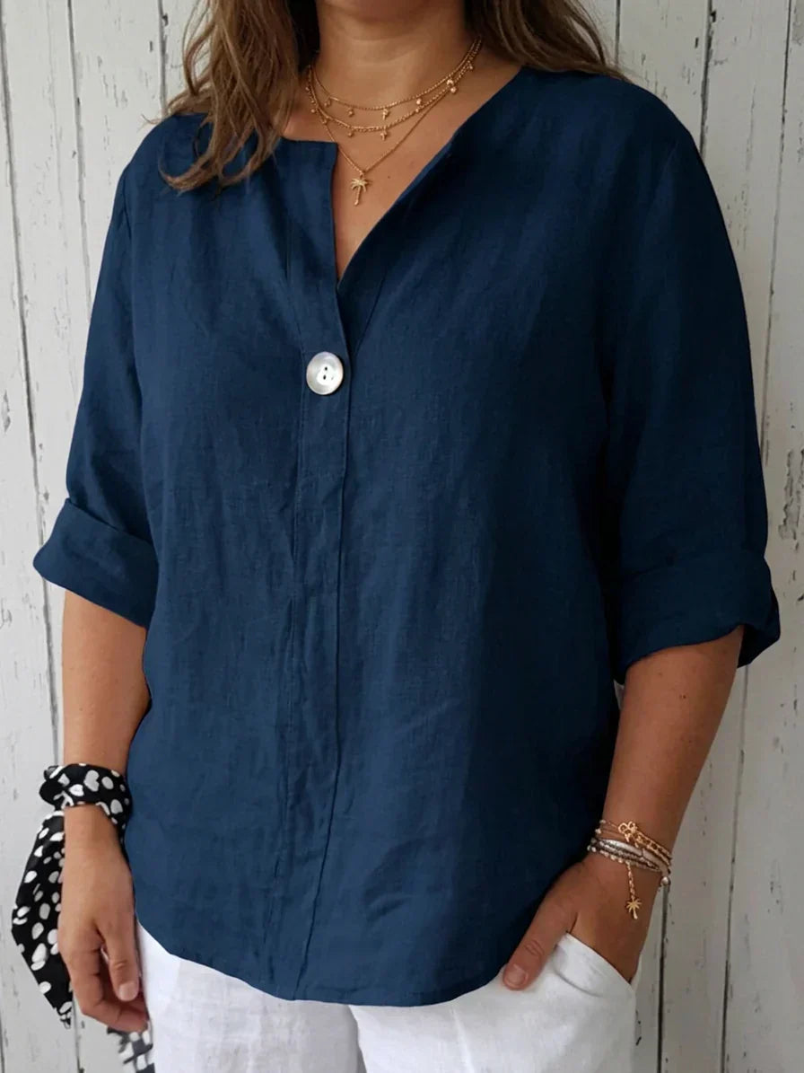 Mallory Linen V-Neck Top – view 3