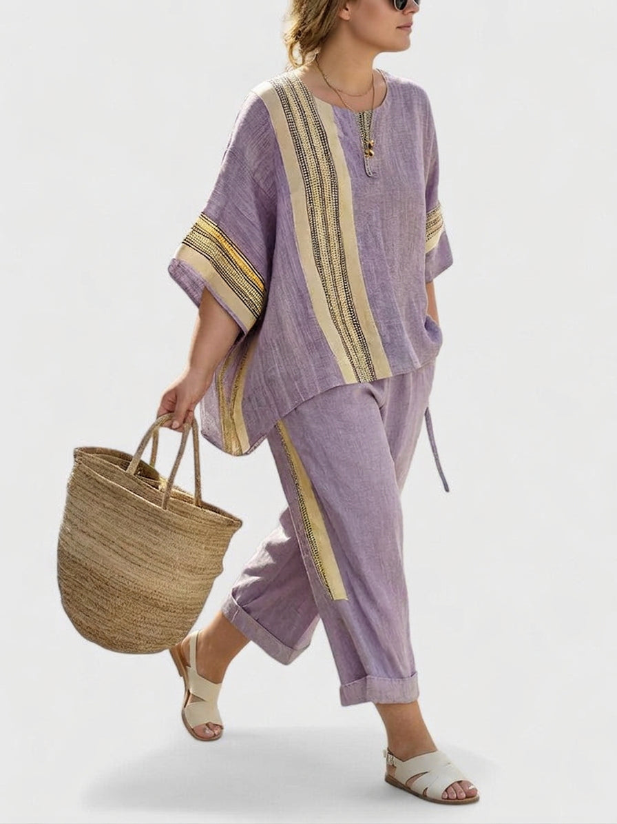 Marcia Linen Striped Two-Piece Set