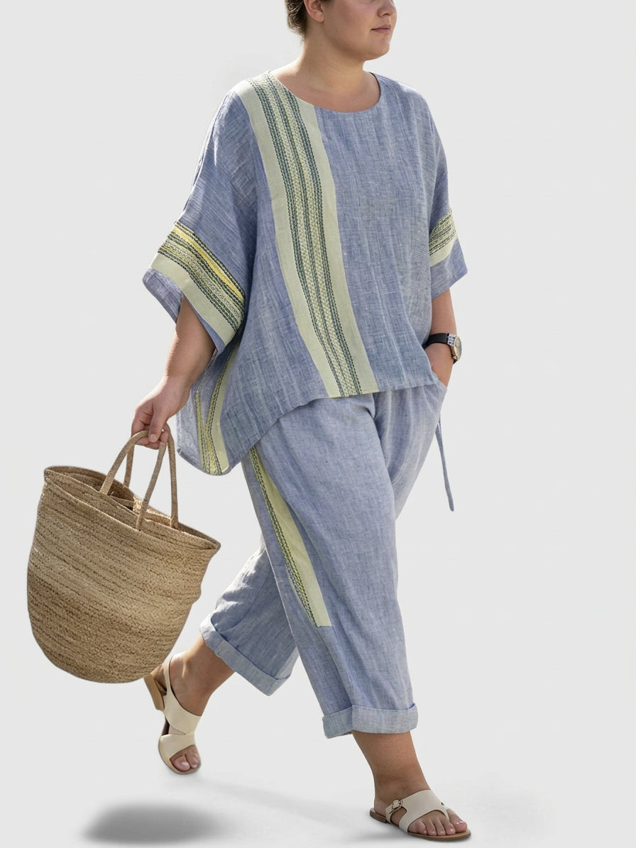 Marcia Linen Striped Two-Piece Set – view 4