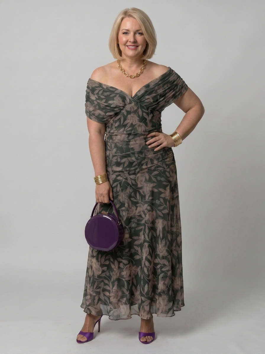 Marlene Chiffon Floral Off-Shoulder Midi Dress – view 13