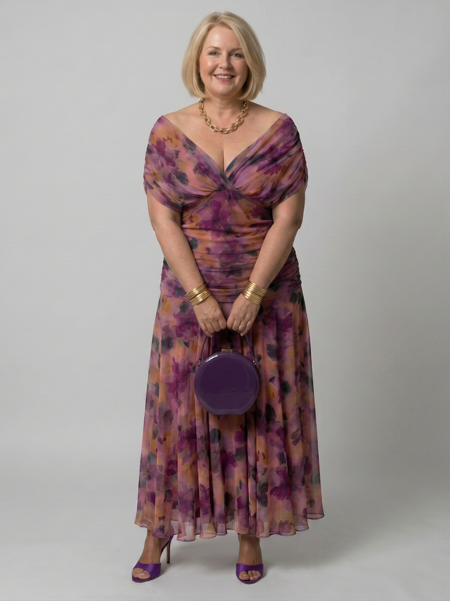 Marlene Chiffon Floral Off-Shoulder Midi Dress – view 3