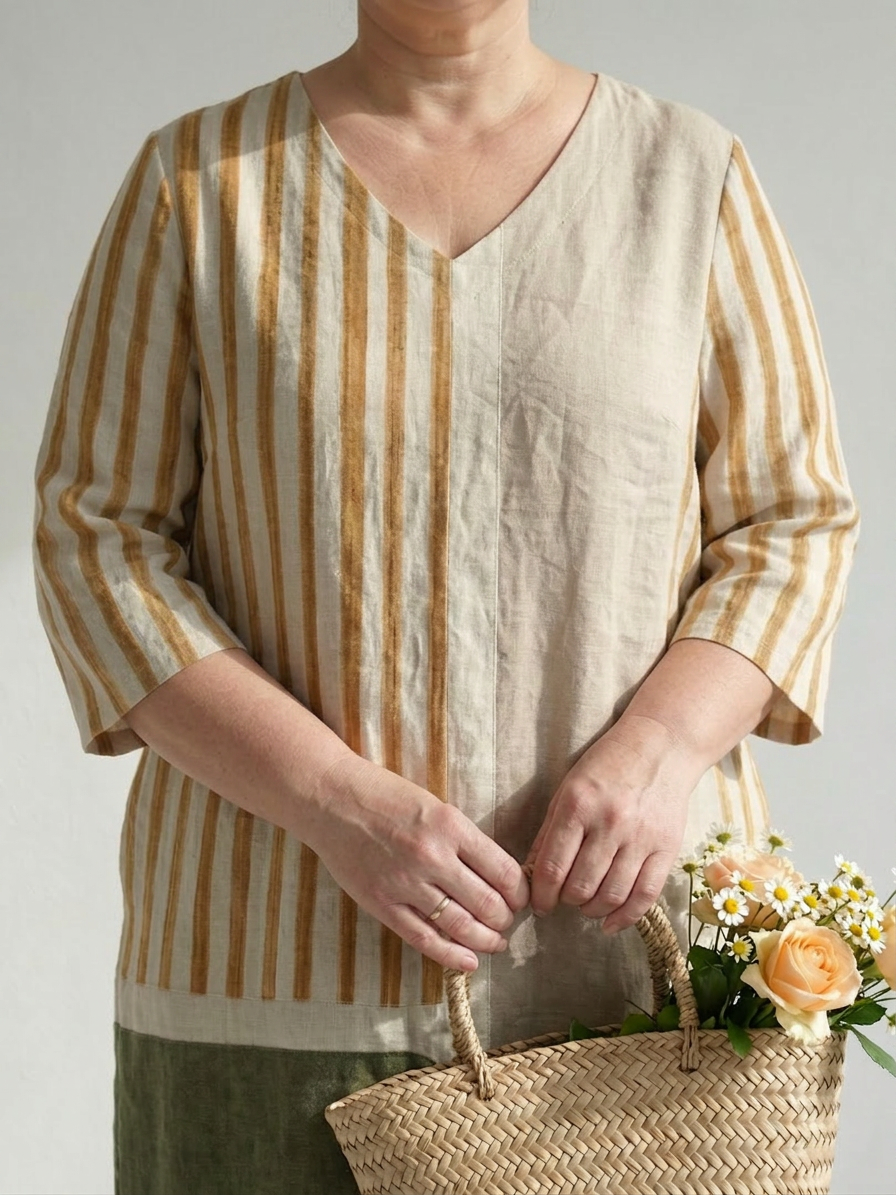 Matilda Linen Striped V-Neck Midi Dress – view 3
