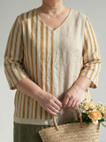 Matilda Linen Striped V-Neck Midi Dress – view 3