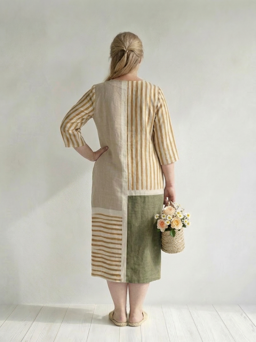 Matilda Linen Striped V-Neck Midi Dress – view 4
