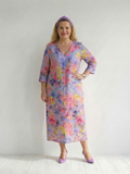 Maureen Linen Floral V-Neck Midi Dress