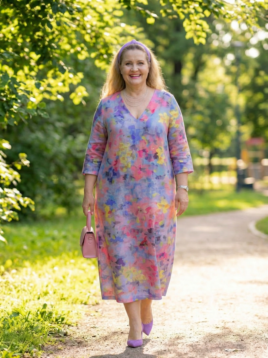 Maureen Linen Floral V-Neck Midi Dress – view 2