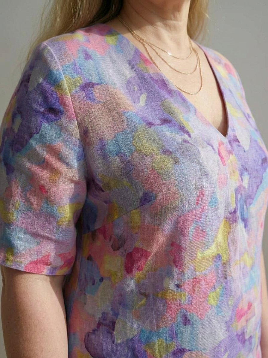 Maureen Linen Floral V-Neck Midi Dress – view 3
