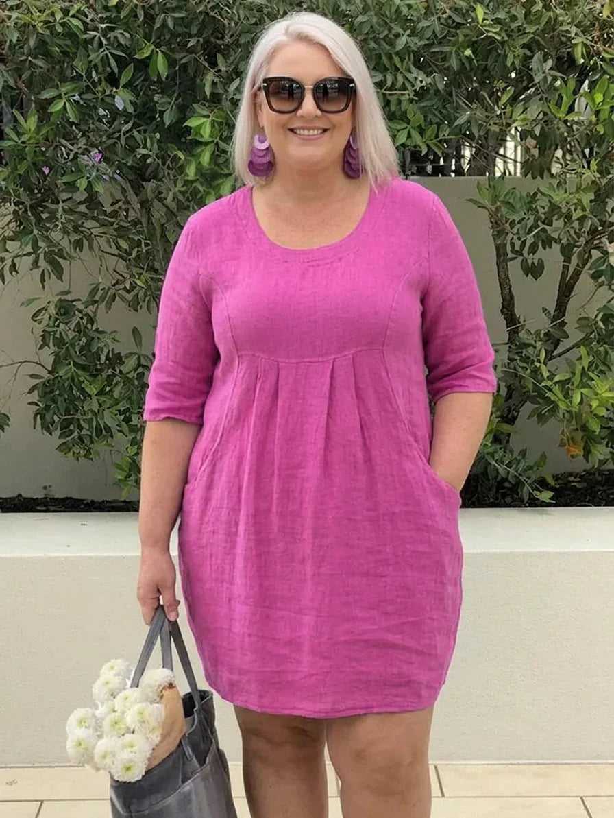 May Linen Round Neck Knee-Length Dress – view 3