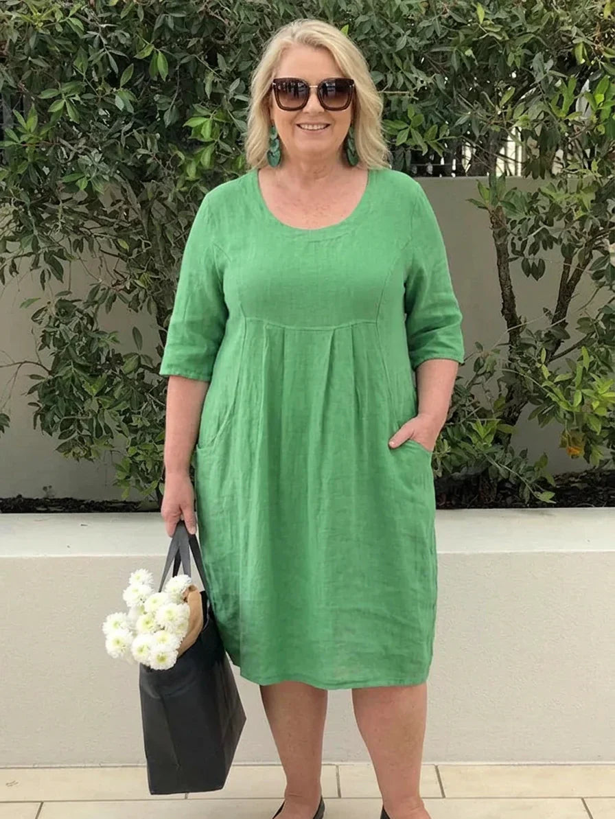 May Linen Round Neck Knee-Length Dress – view 5