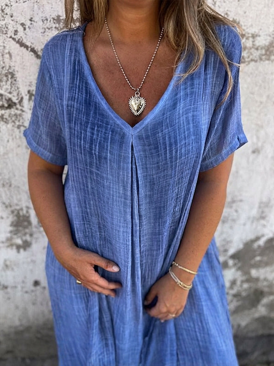 Keira | Linen V-Neck Midi Dress