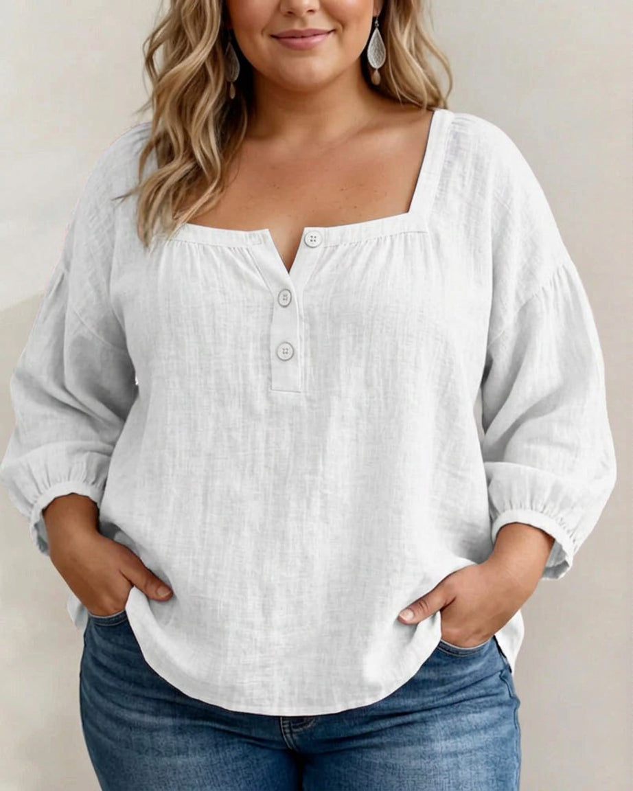 Miranda Linen Square Neck Blouse – view 4