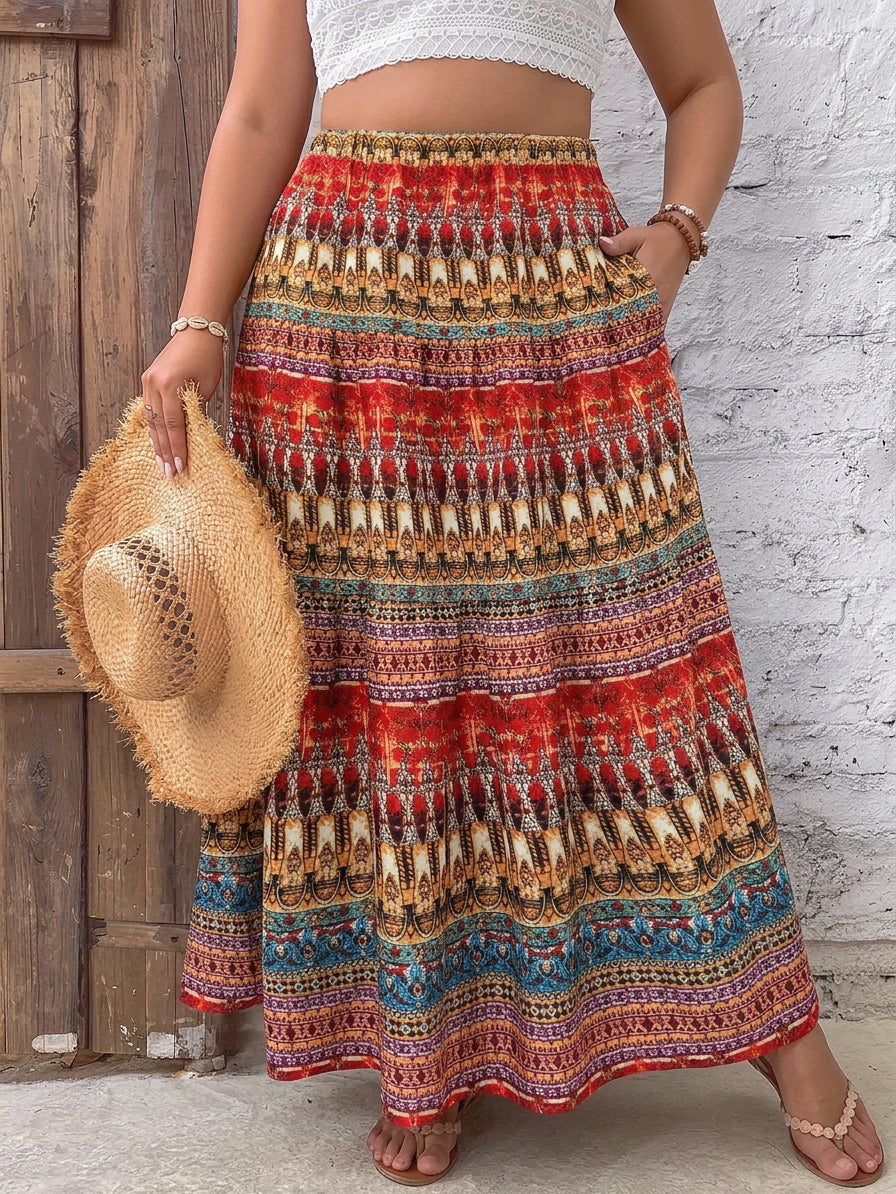 Myra Border Print Maxi Skirt