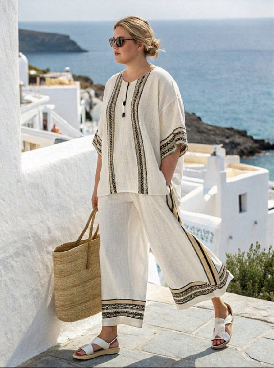 Naomi Linen Embroidered Two-Piece Set