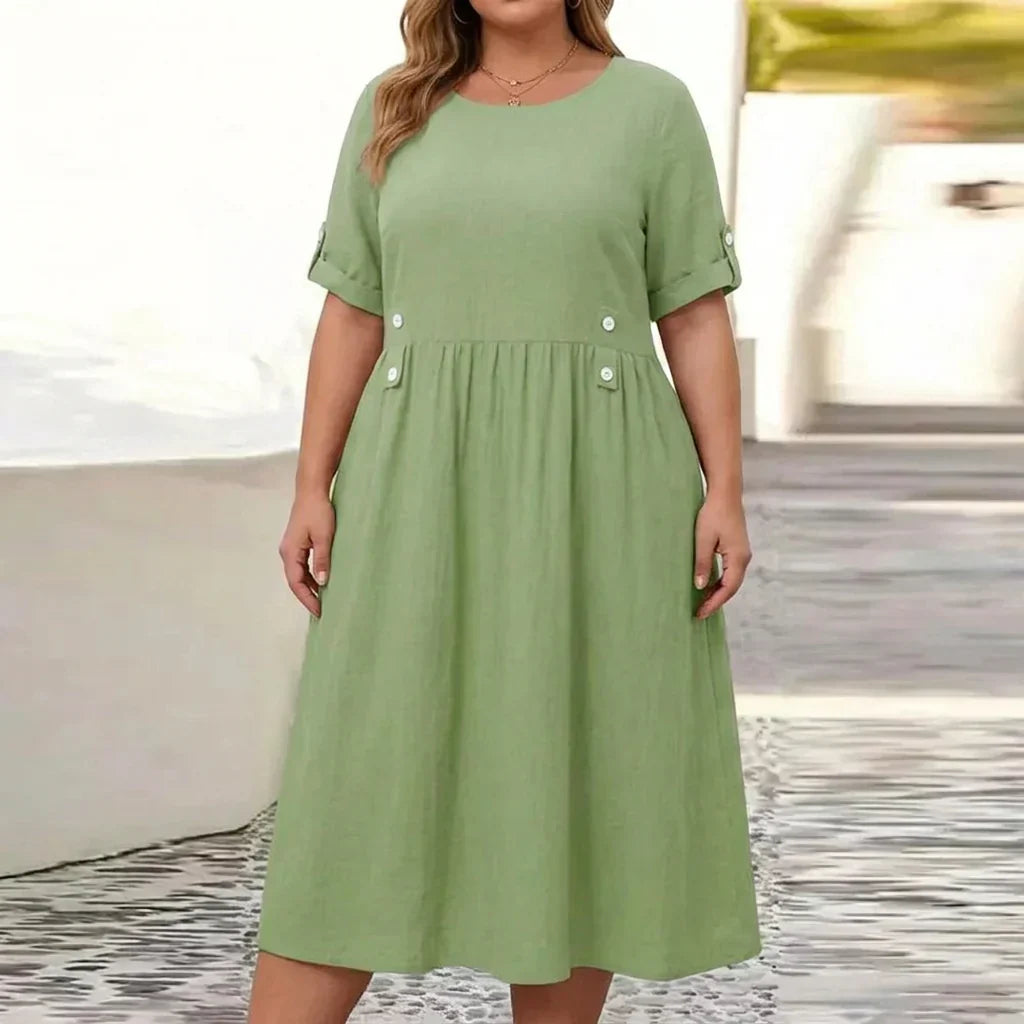Naomi Linen Round Neck Midi Dress