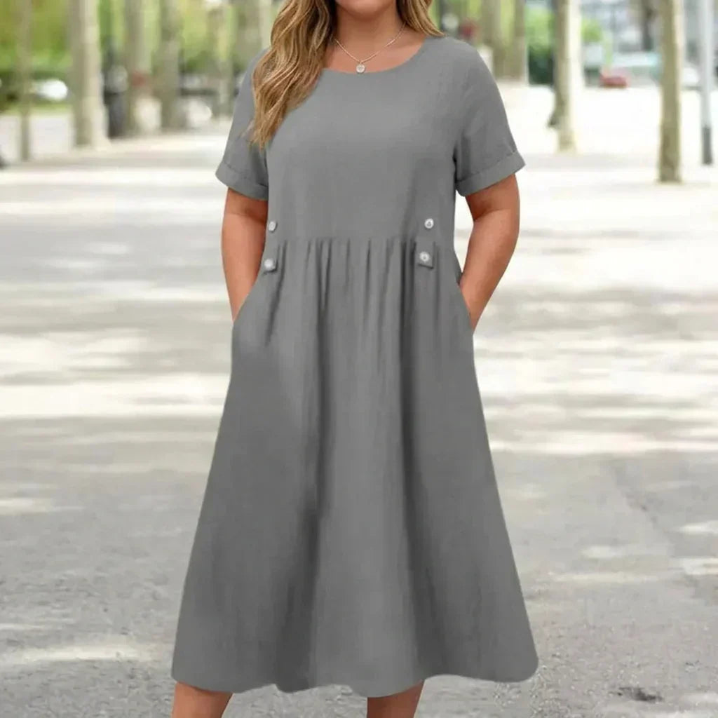 Naomi Linen Round Neck Midi Dress – view 2