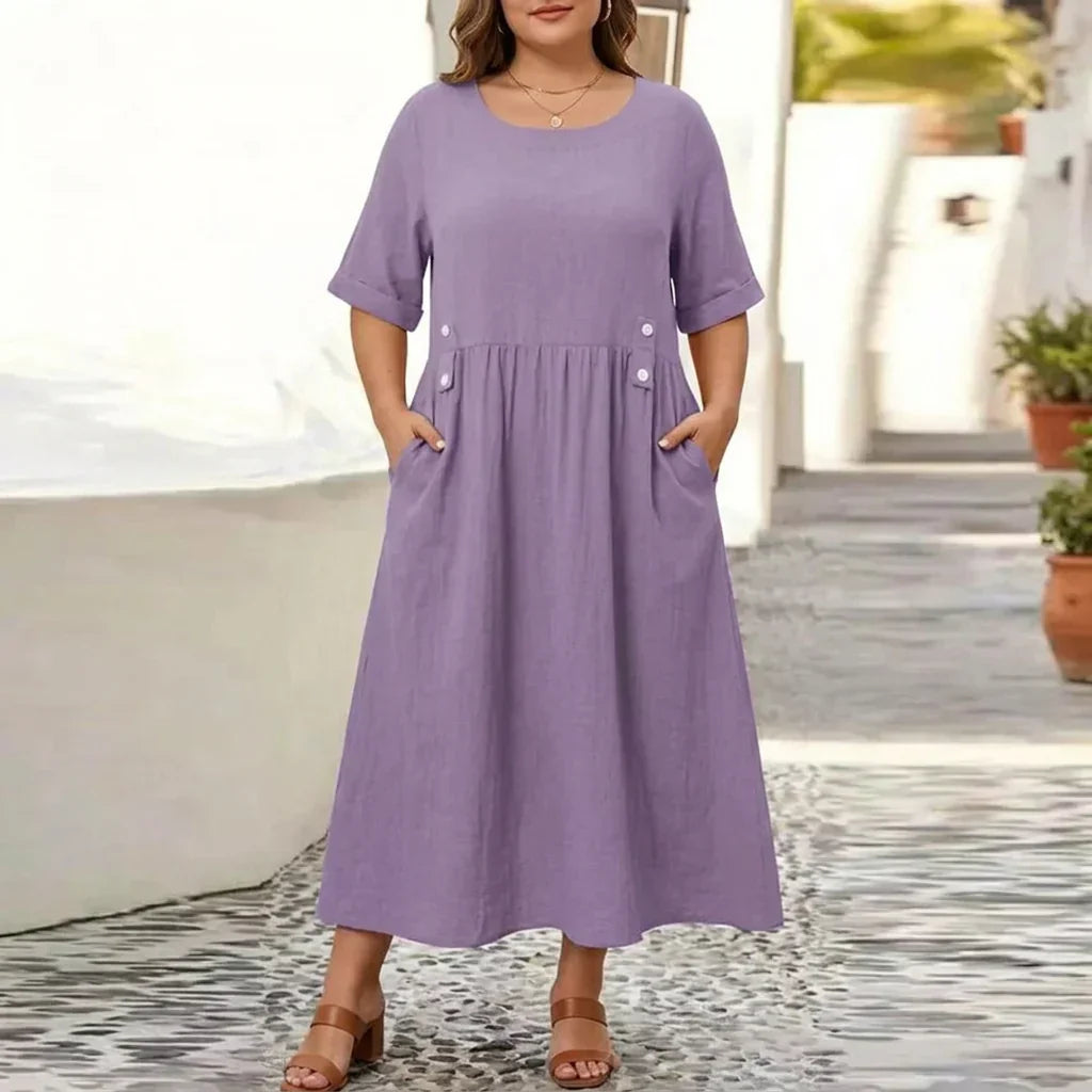 Naomi Linen Round Neck Midi Dress – view 3