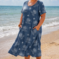Natalie Denim Round Neck Midi Dress