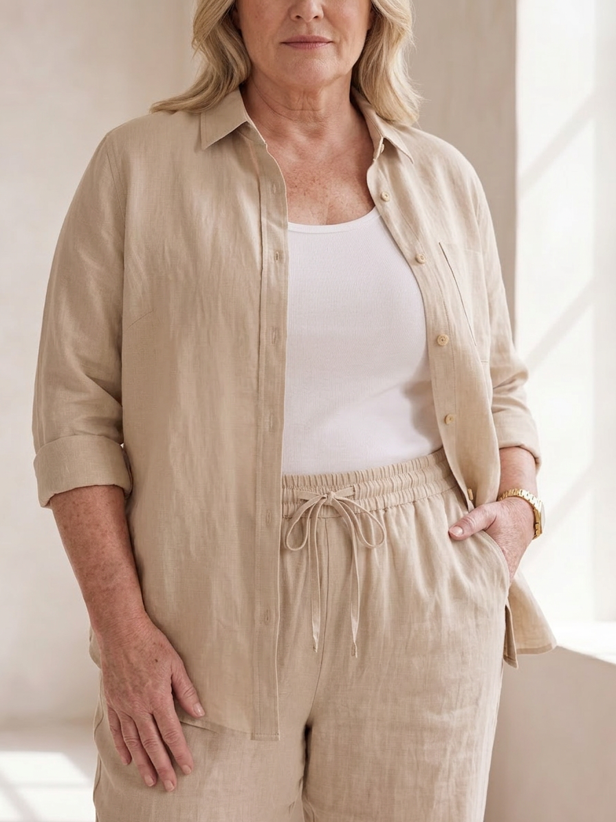 Olive Linen Sleeveless Two-Piece Set – view 11