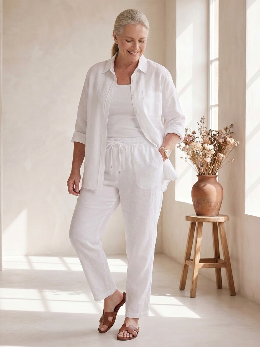 Olive Linen Sleeveless Two-Piece Set – view 12