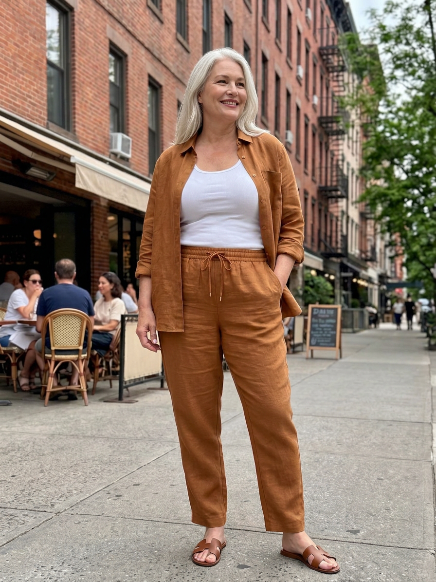 Olive Linen Sleeveless Two-Piece Set – view 14
