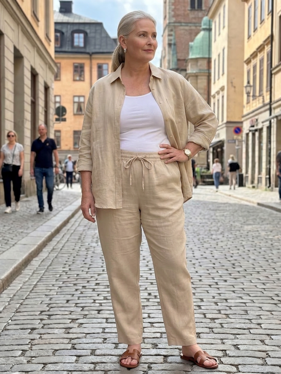 Olive Linen Sleeveless Two-Piece Set – view 15
