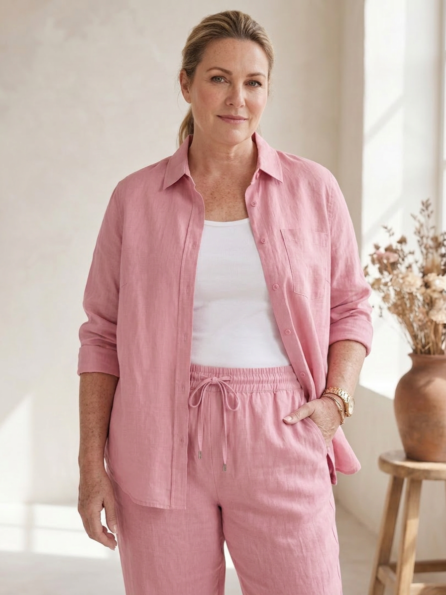 Olive Linen Sleeveless Two-Piece Set – view 2
