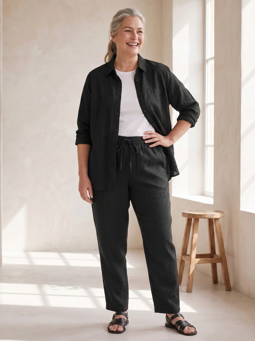 Olive Linen Sleeveless Two-Piece Set – view 5