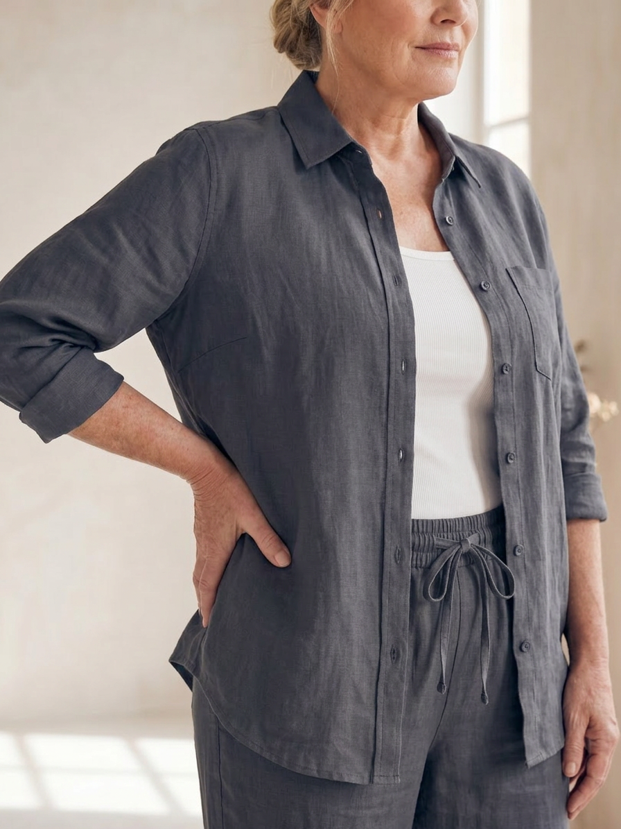 Olive Linen Sleeveless Two-Piece Set – view 9